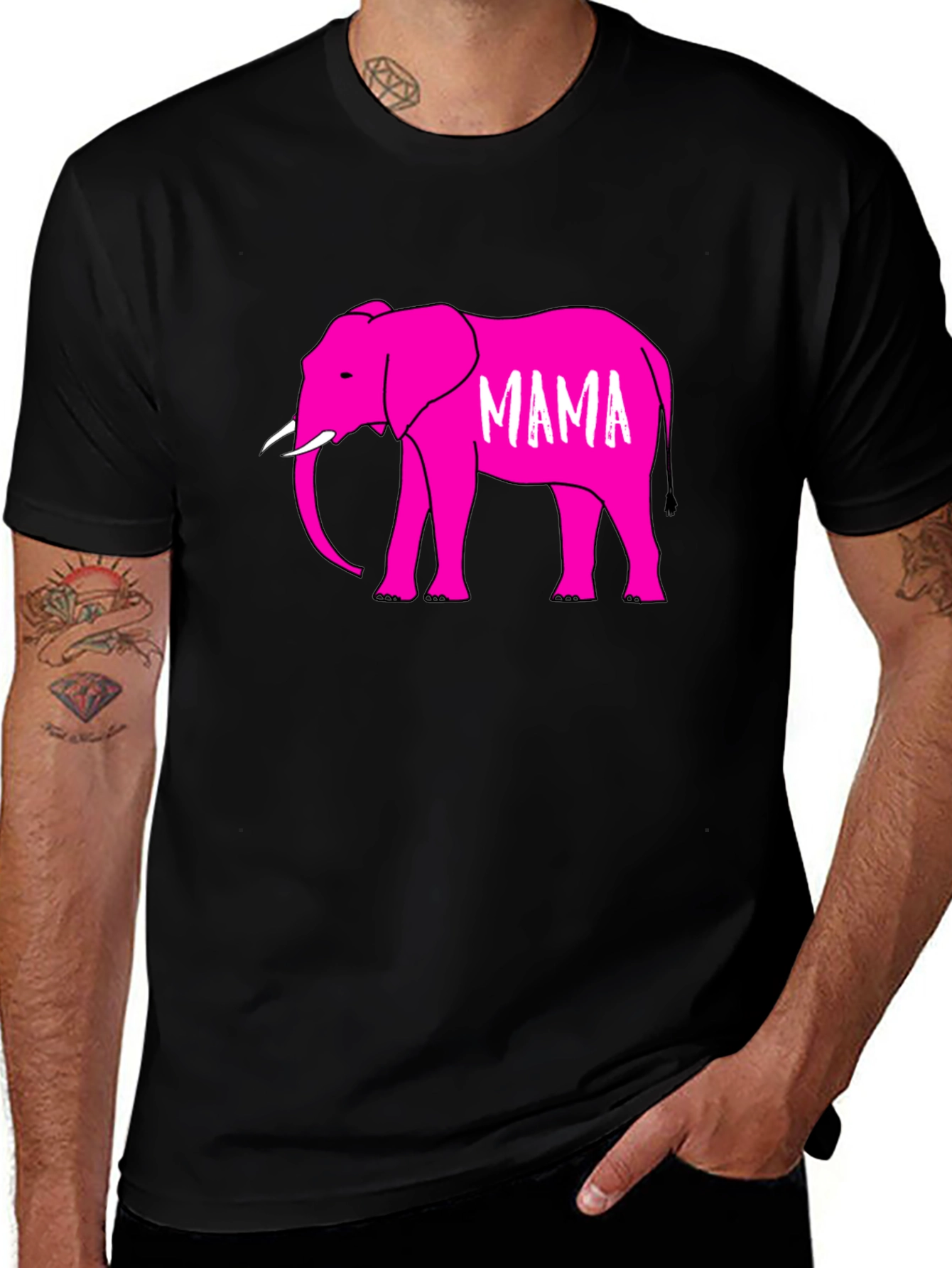 Mama Elephant Graphic T-Shirt - Black Cotton Tee
