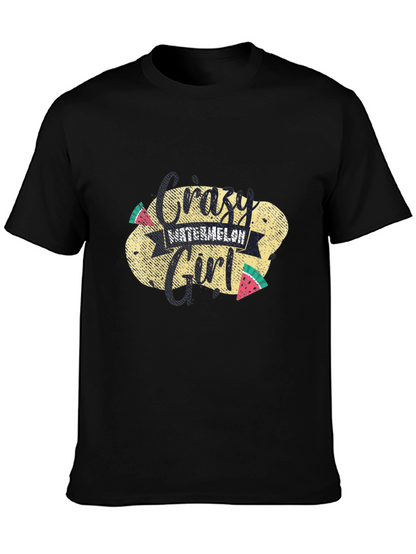 Crazy Watermelon Girl T-Shirt - Black Cotton Tee