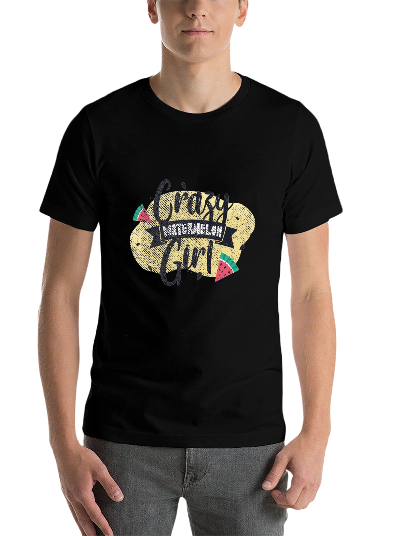 Crazy Watermelon Girl T-Shirt - Black Cotton Tee