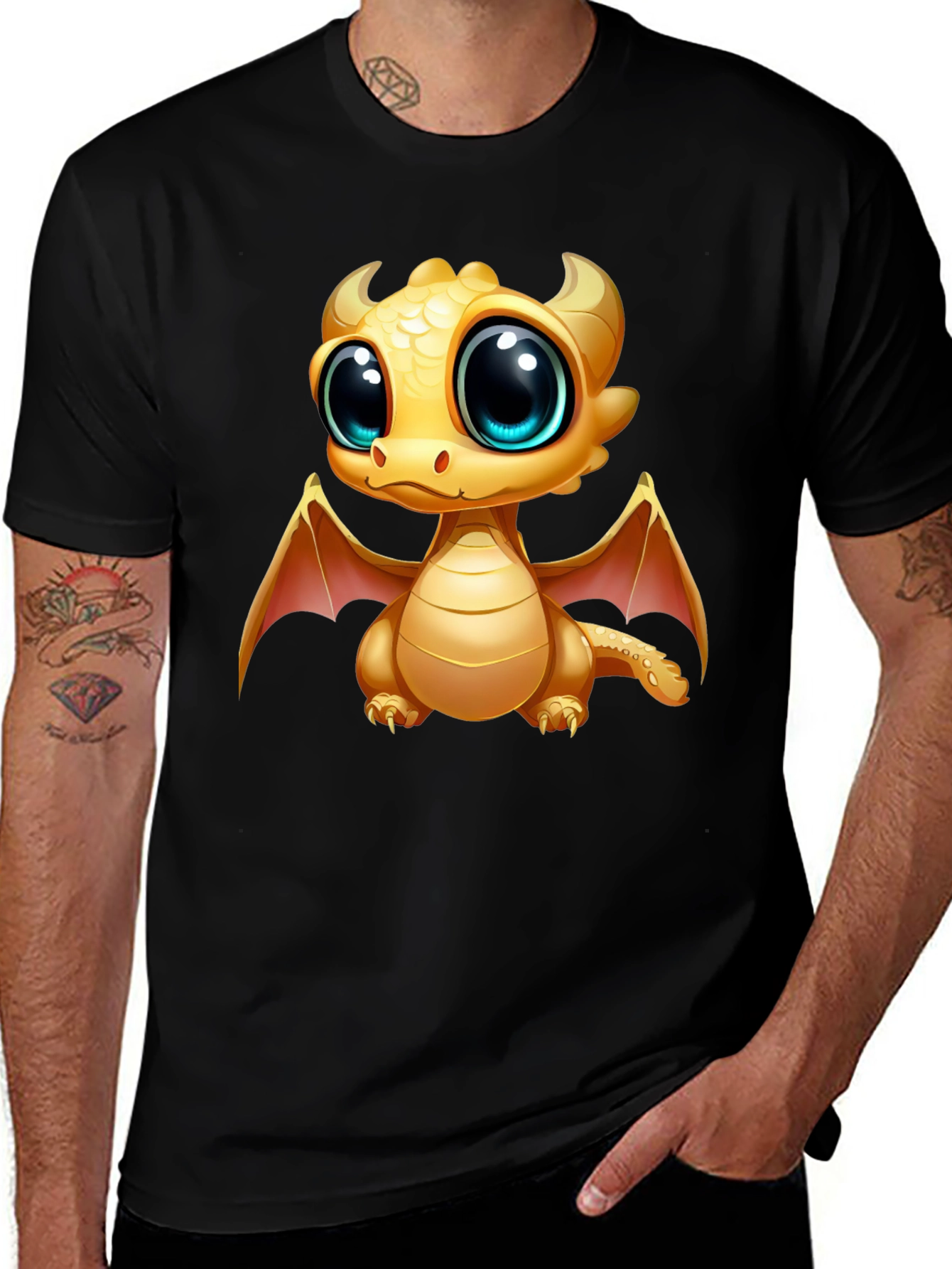 Cute Dragon Graphic Tee - Black