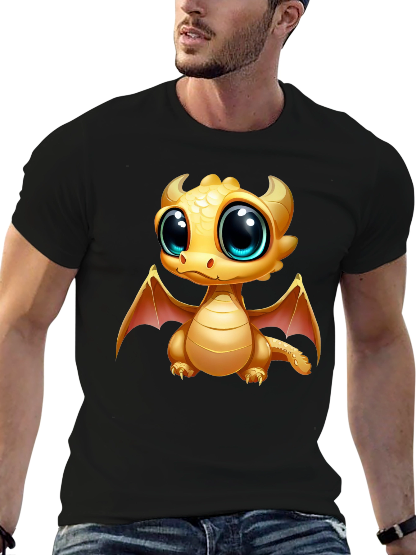 Cute Dragon Graphic Tee - Black