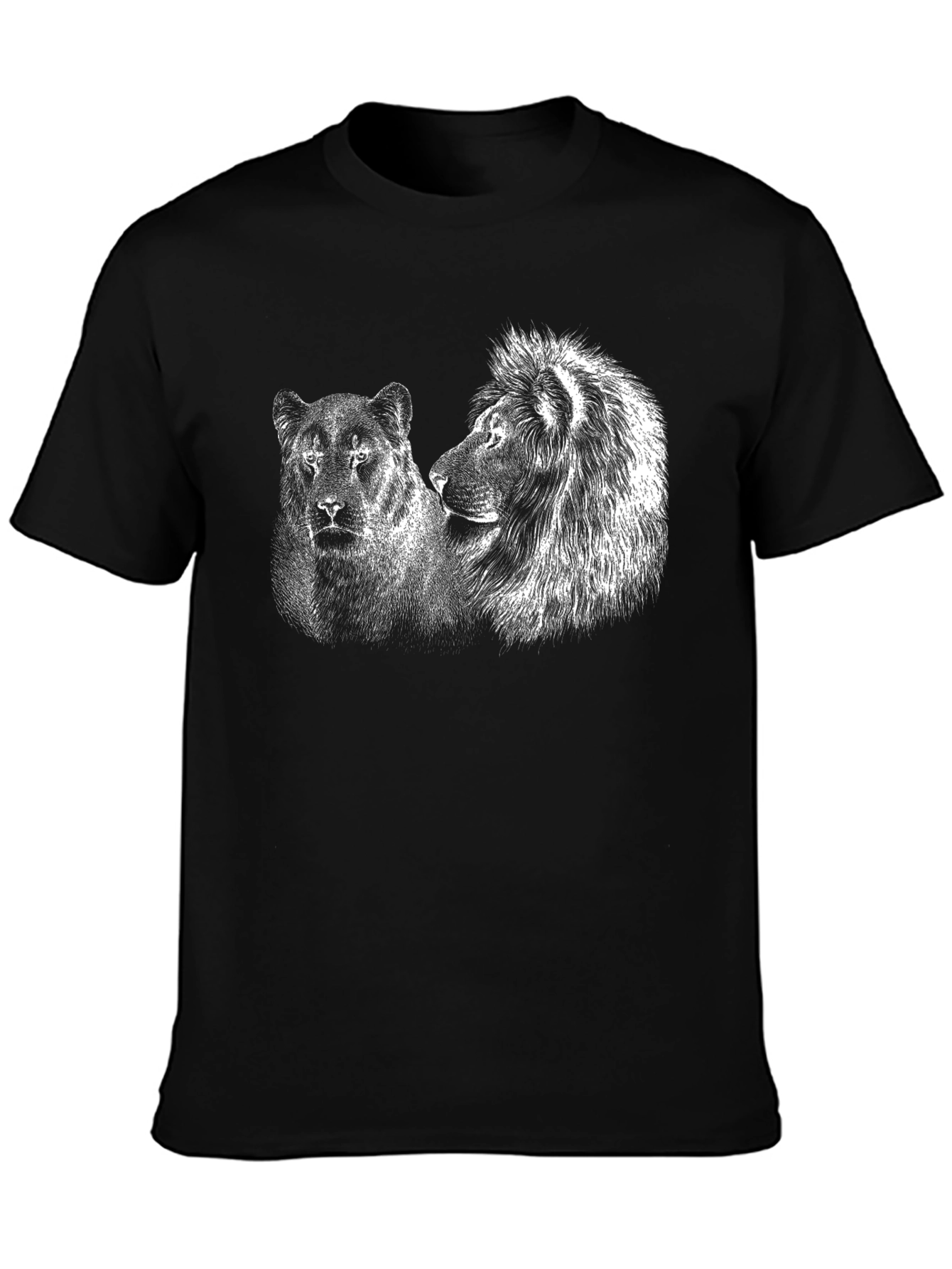 Lion and Lioness Graphic Tee - Black Cotton T-Shirt