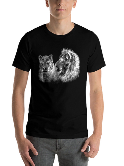 Lion and Lioness Graphic Tee - Black Cotton T-Shirt