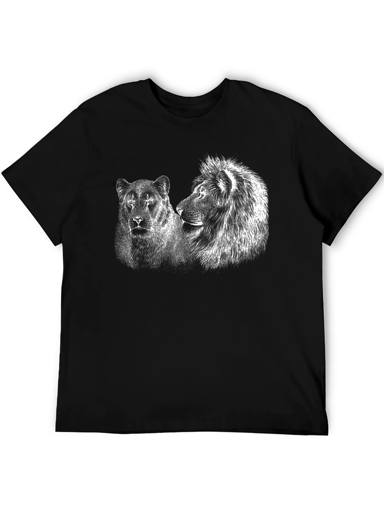Lion and Lioness Graphic Tee - Black Cotton T-Shirt