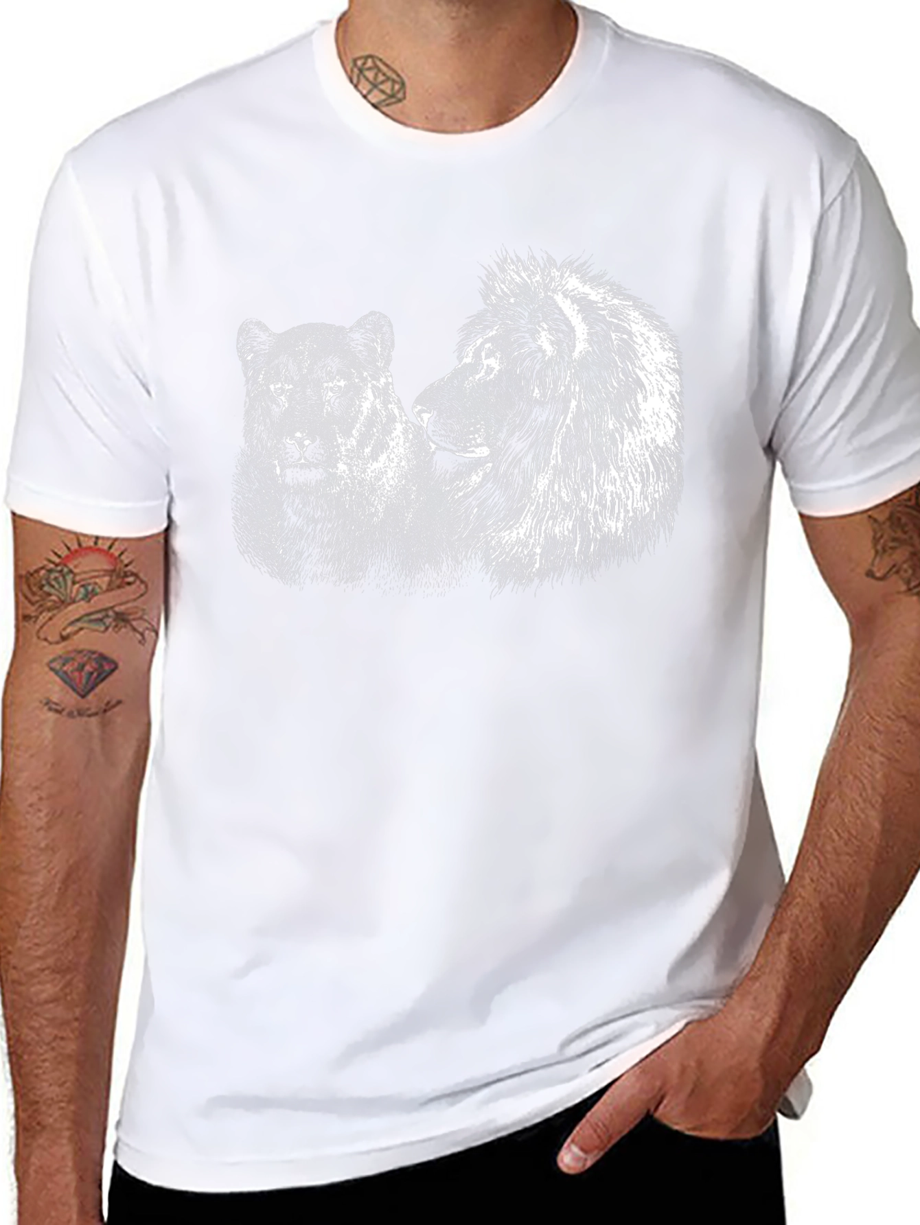 Lion and Lioness Graphic Tee - Black Cotton T-Shirt