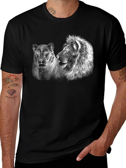 Lion and Lioness Graphic Tee - Black Cotton T-Shirt