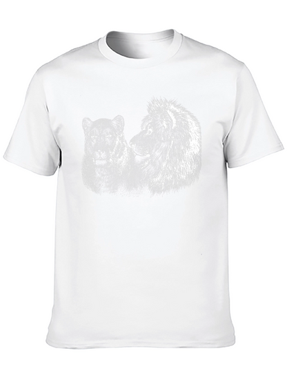 Lion and Lioness Graphic Tee - Black Cotton T-Shirt
