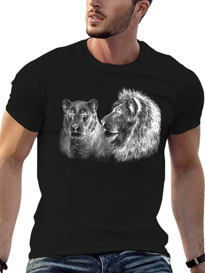 Lion and Lioness Graphic Tee - Black Cotton T-Shirt