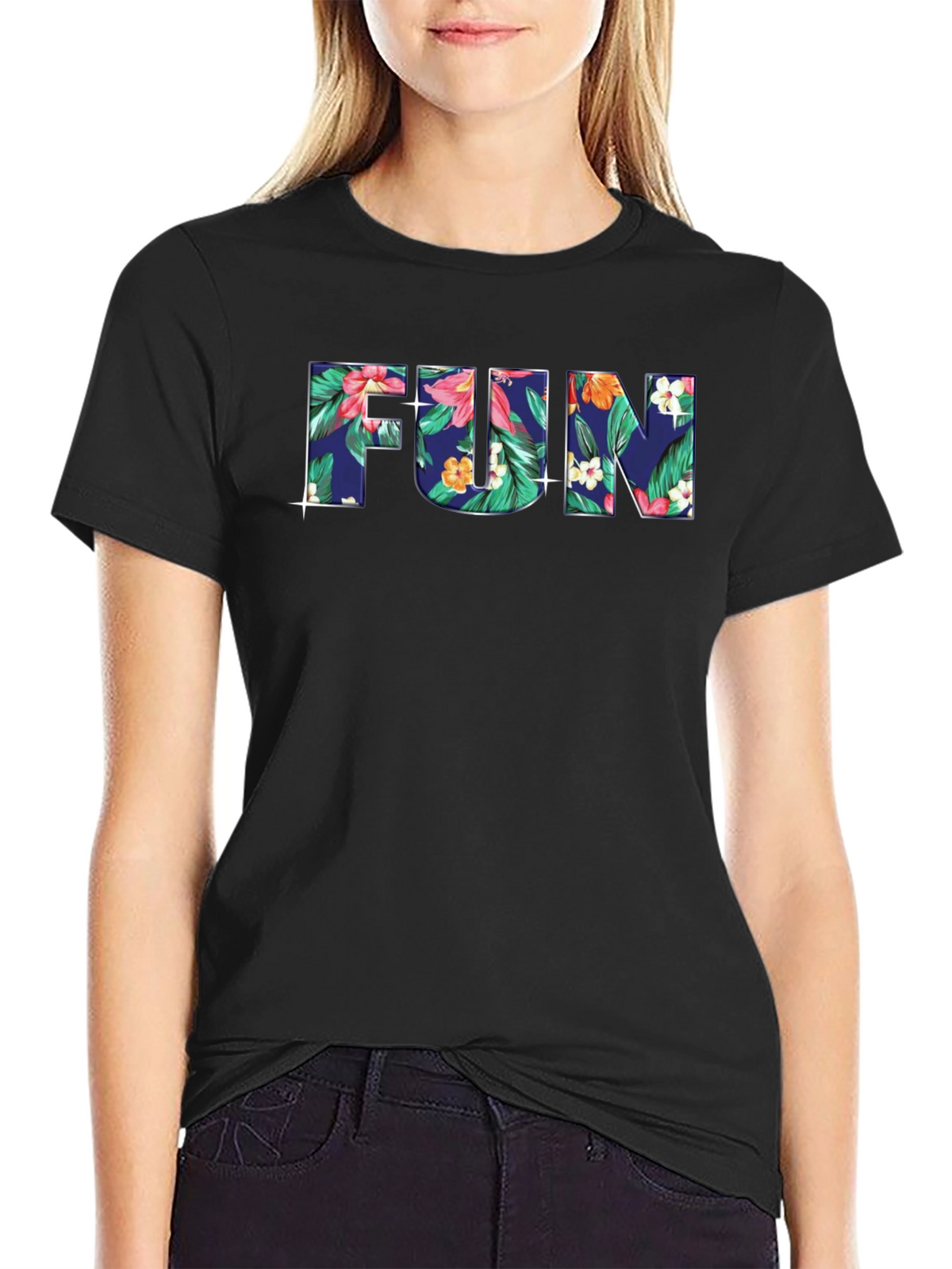 Fun Floral Black T-Shirt