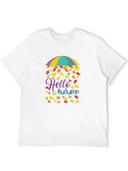 Hello Autumn Fall Leaves Umbrella T-Shirt