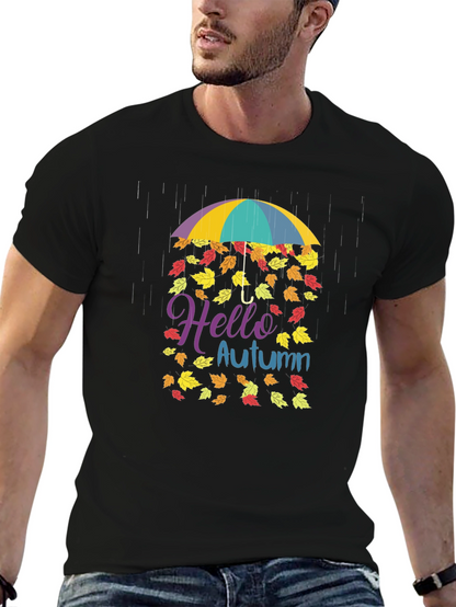 Hello Autumn Fall Leaves Umbrella T-Shirt