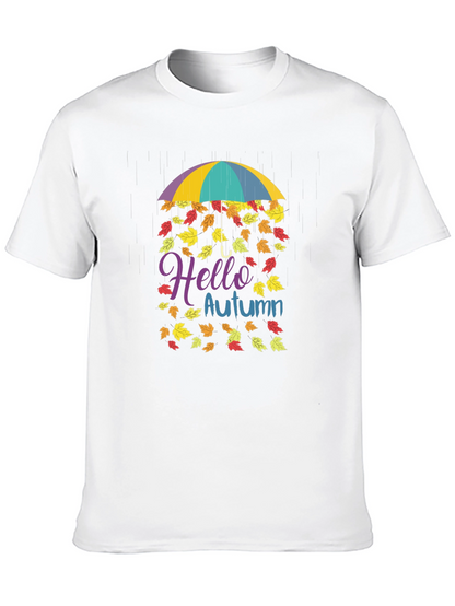 Hello Autumn Fall Leaves Umbrella T-Shirt
