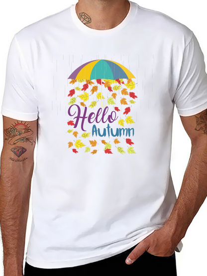 Hello Autumn Fall Leaves Umbrella T-Shirt