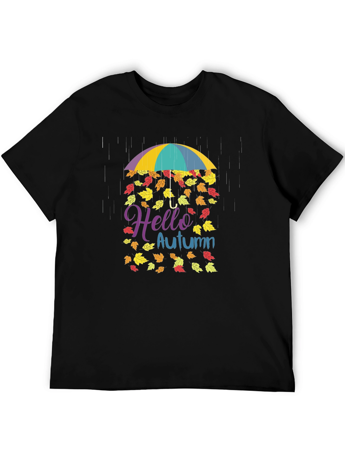 Hello Autumn Fall Leaves Umbrella T-Shirt