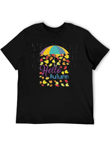 Hello Autumn Fall Leaves Umbrella T-Shirt
