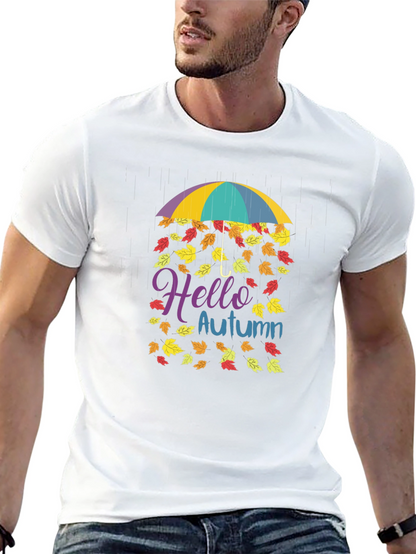 Hello Autumn Fall Leaves Umbrella T-Shirt