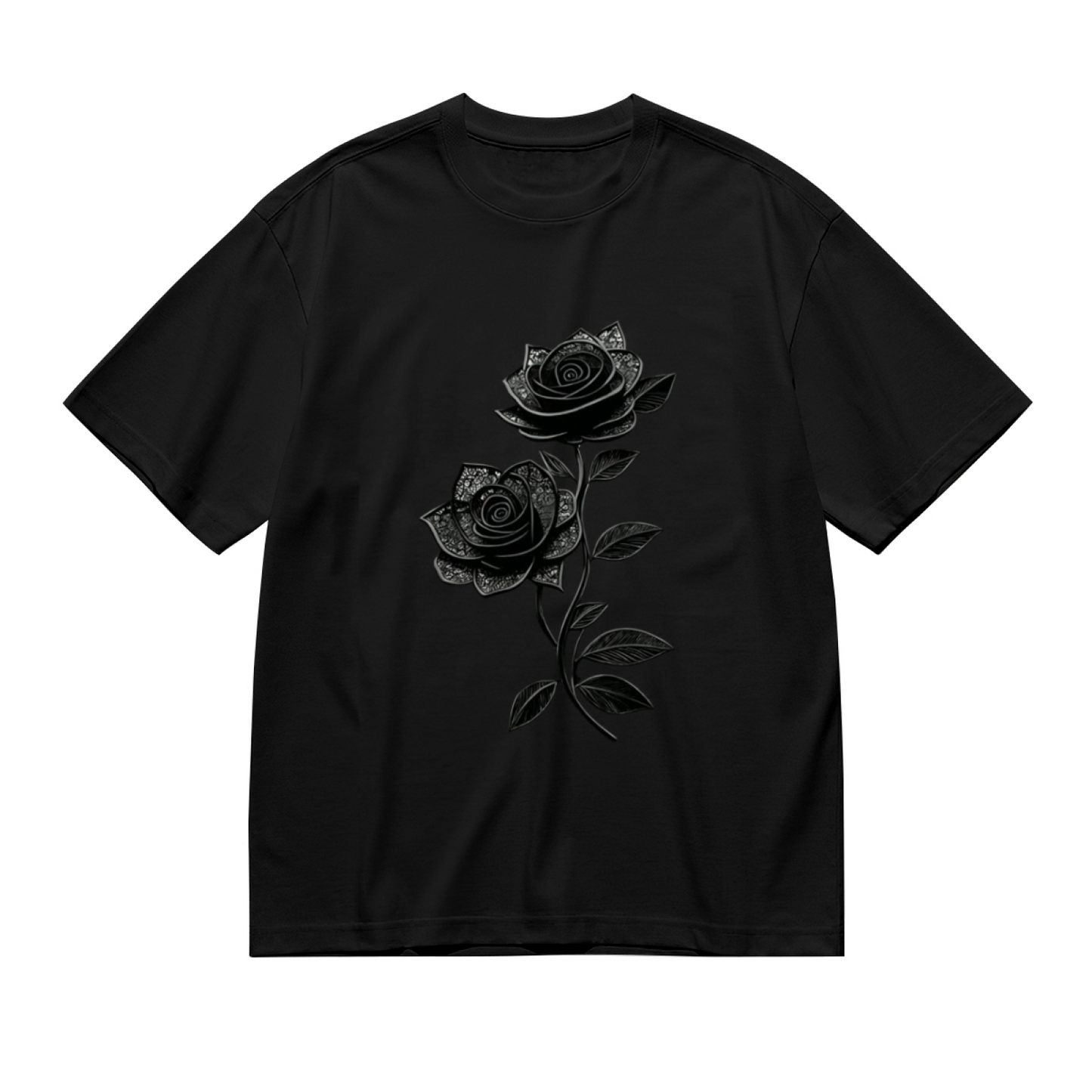 Delicate Lace Black Rose Gothic Floral Print Plus Size Women T-Shirt