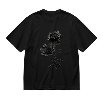 Delicate Lace Black Rose Gothic Floral Print Plus Size Women T-Shirt