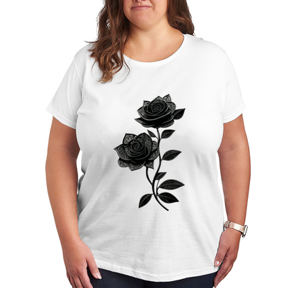 Delicate Lace Black Rose Gothic Floral Print Plus Size Women T-Shirt