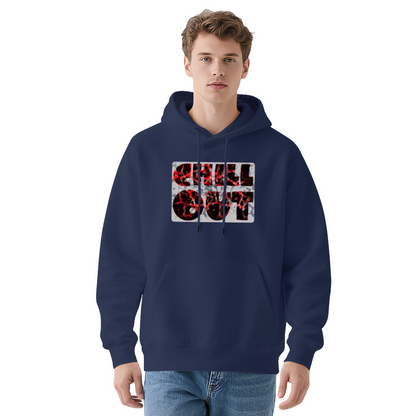 Red Crack Chill Out Text Print Unisex Gray Hoodie, Comfort Lounge Top