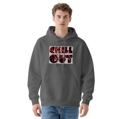 Red Crack Chill Out Text Print Unisex Gray Hoodie, Comfort Lounge Top