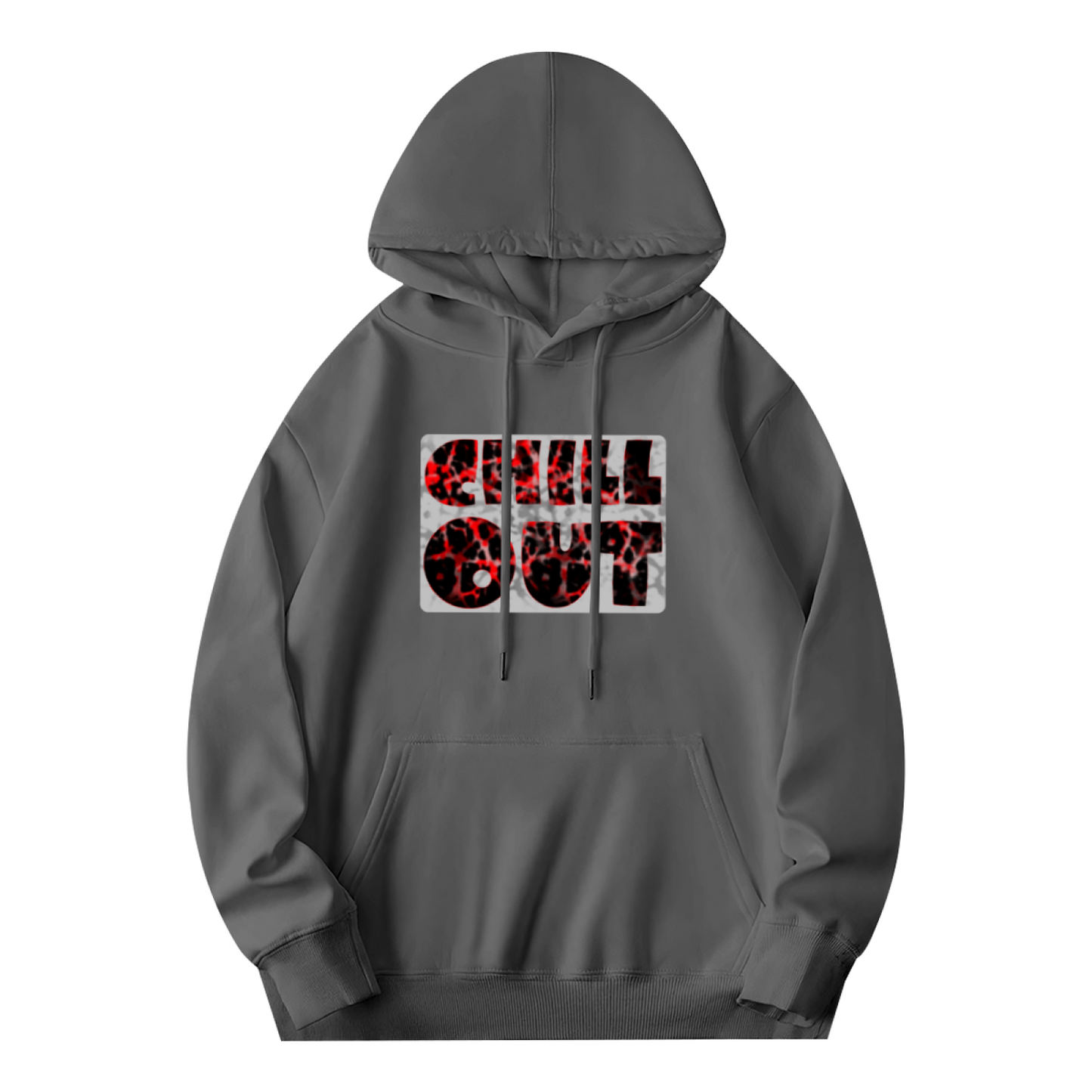 Red Crack Chill Out Text Print Unisex Gray Hoodie, Comfort Lounge Top