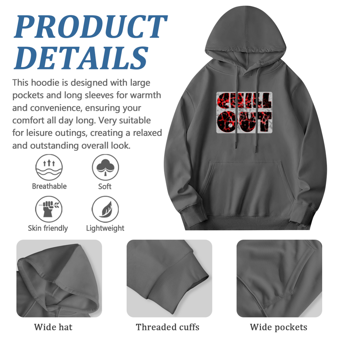 Red Crack Chill Out Text Print Unisex Gray Hoodie, Comfort Lounge Top