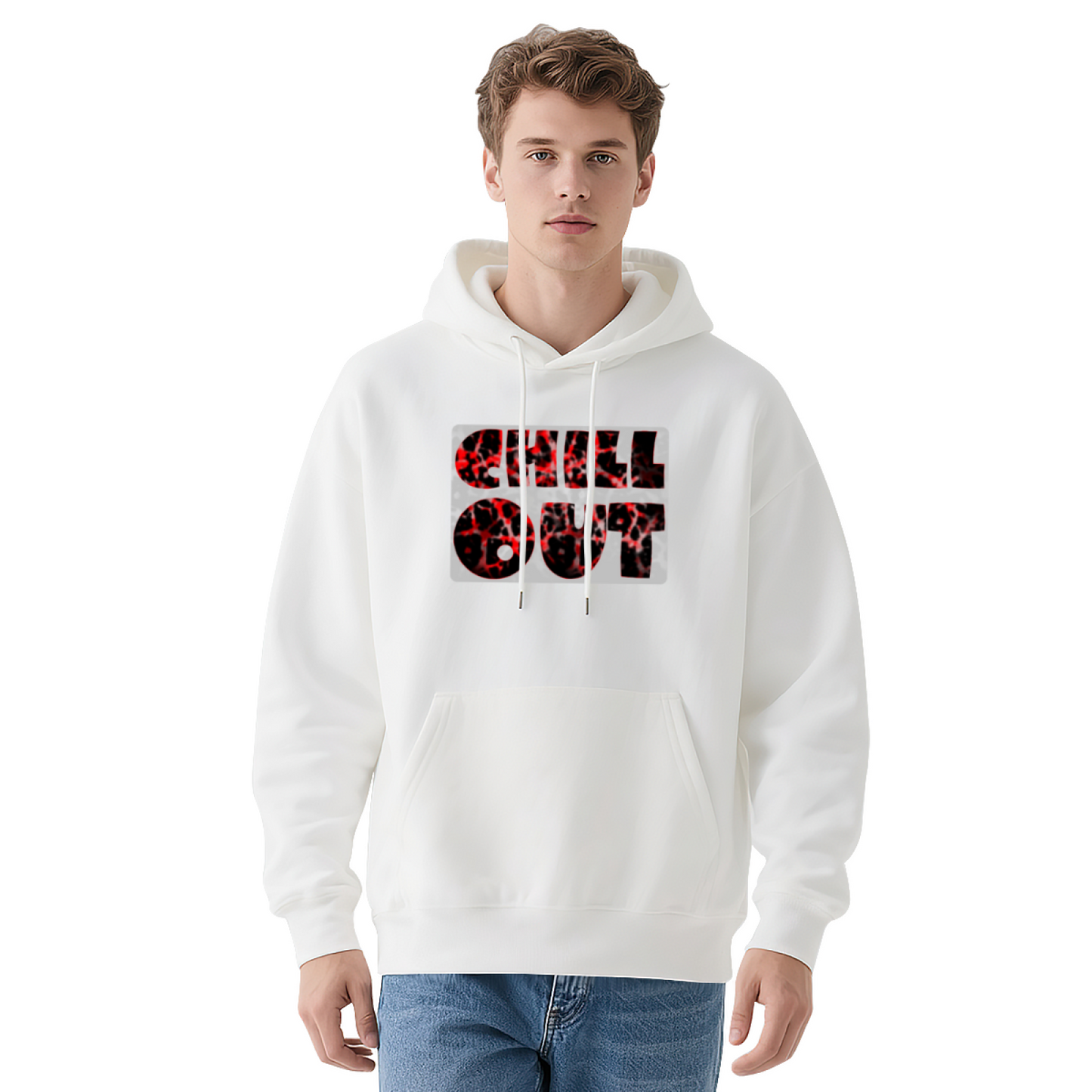 Red Crack Chill Out Text Print Unisex Gray Hoodie, Comfort Lounge Top