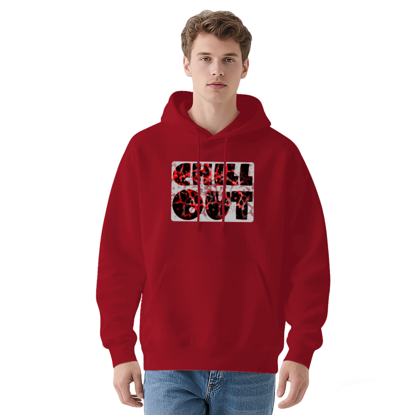 Red Crack Chill Out Text Print Unisex Gray Hoodie, Comfort Lounge Top