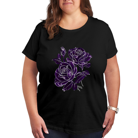 Neon Purple Outline Rose Glow Art Print Plus Size Women¡¯s Short Sleeve T-Shirt