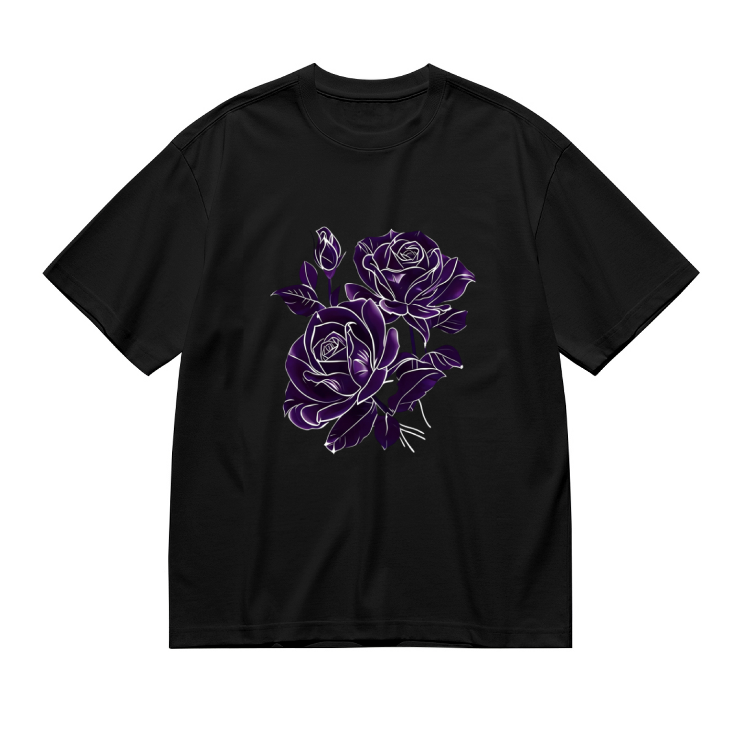 Neon Purple Outline Rose Glow Art Print Plus Size Women¡¯s Short Sleeve T-Shirt