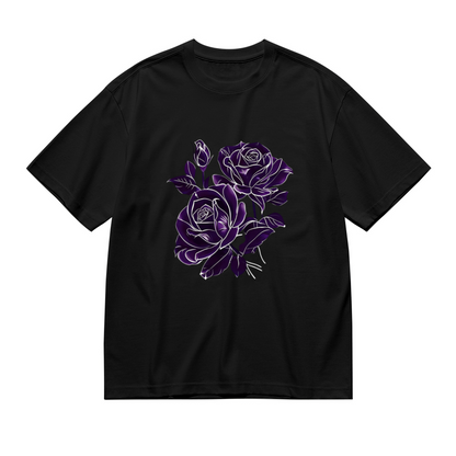 Neon Purple Outline Rose Glow Art Print Plus Size Women¡¯s Short Sleeve T-Shirt