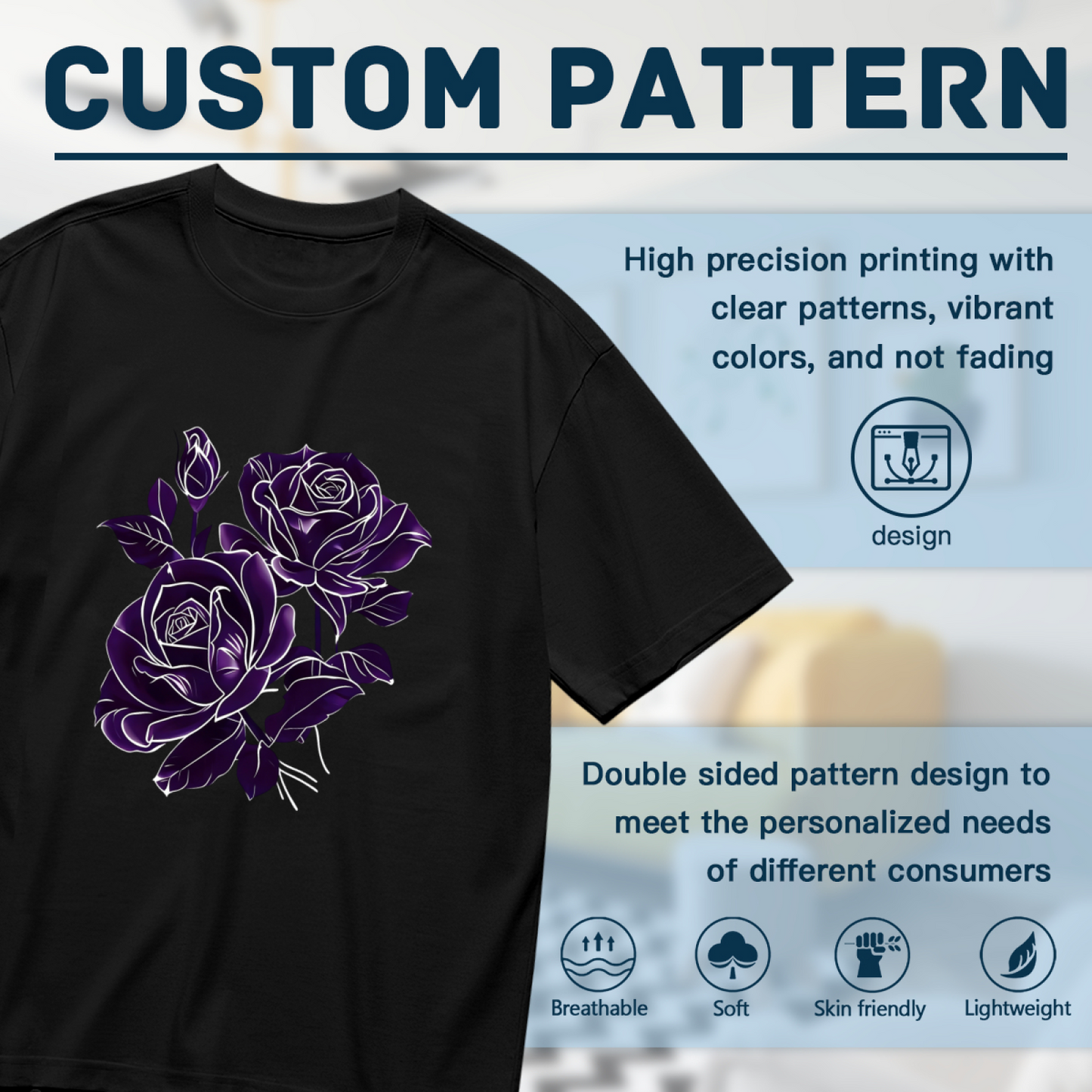 Neon Purple Outline Rose Glow Art Print Plus Size Women¡¯s Short Sleeve T-Shirt