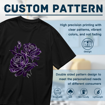 Neon Purple Outline Rose Glow Art Print Plus Size Women¡¯s Short Sleeve T-Shirt