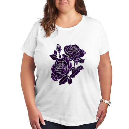 Neon Purple Outline Rose Glow Art Print Plus Size Women¡¯s Short Sleeve T-Shirt