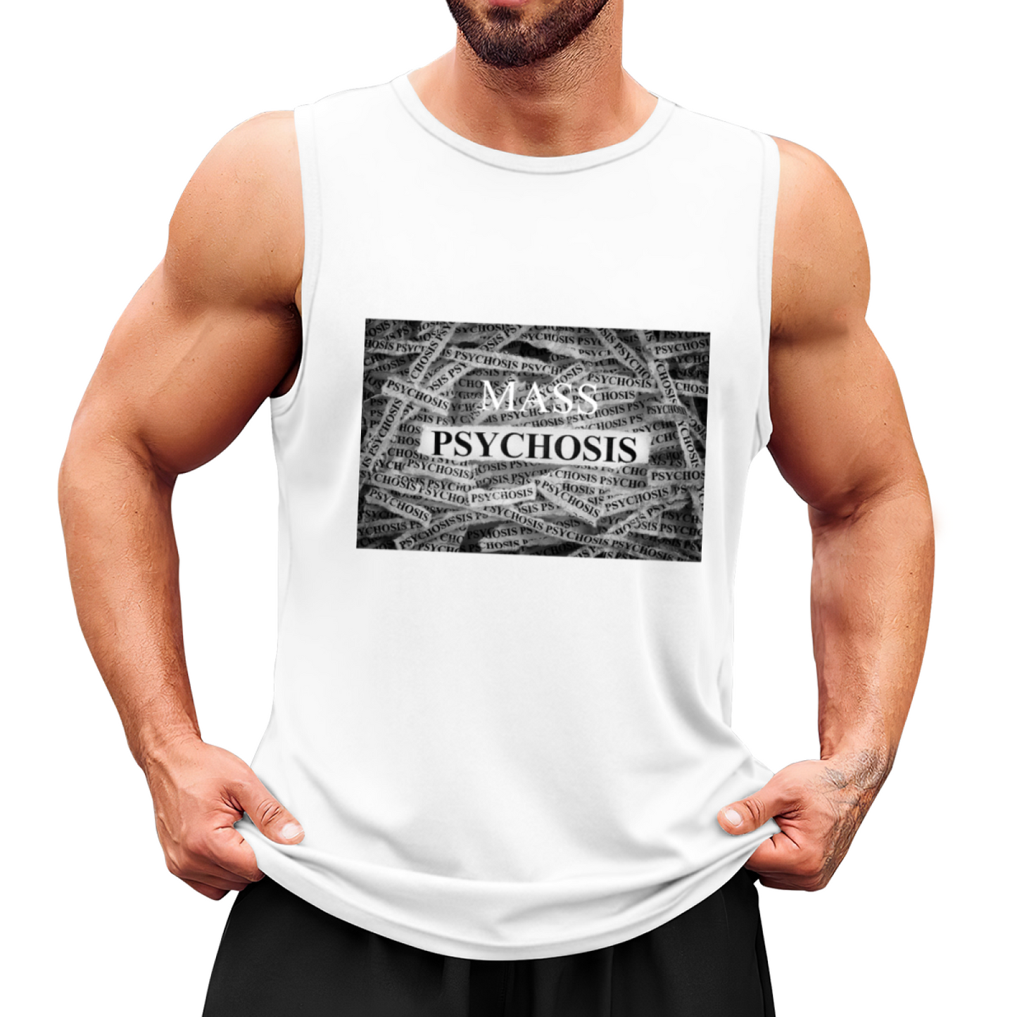 Mass Psychosis Dark Monochrome Text Tank Shirt
