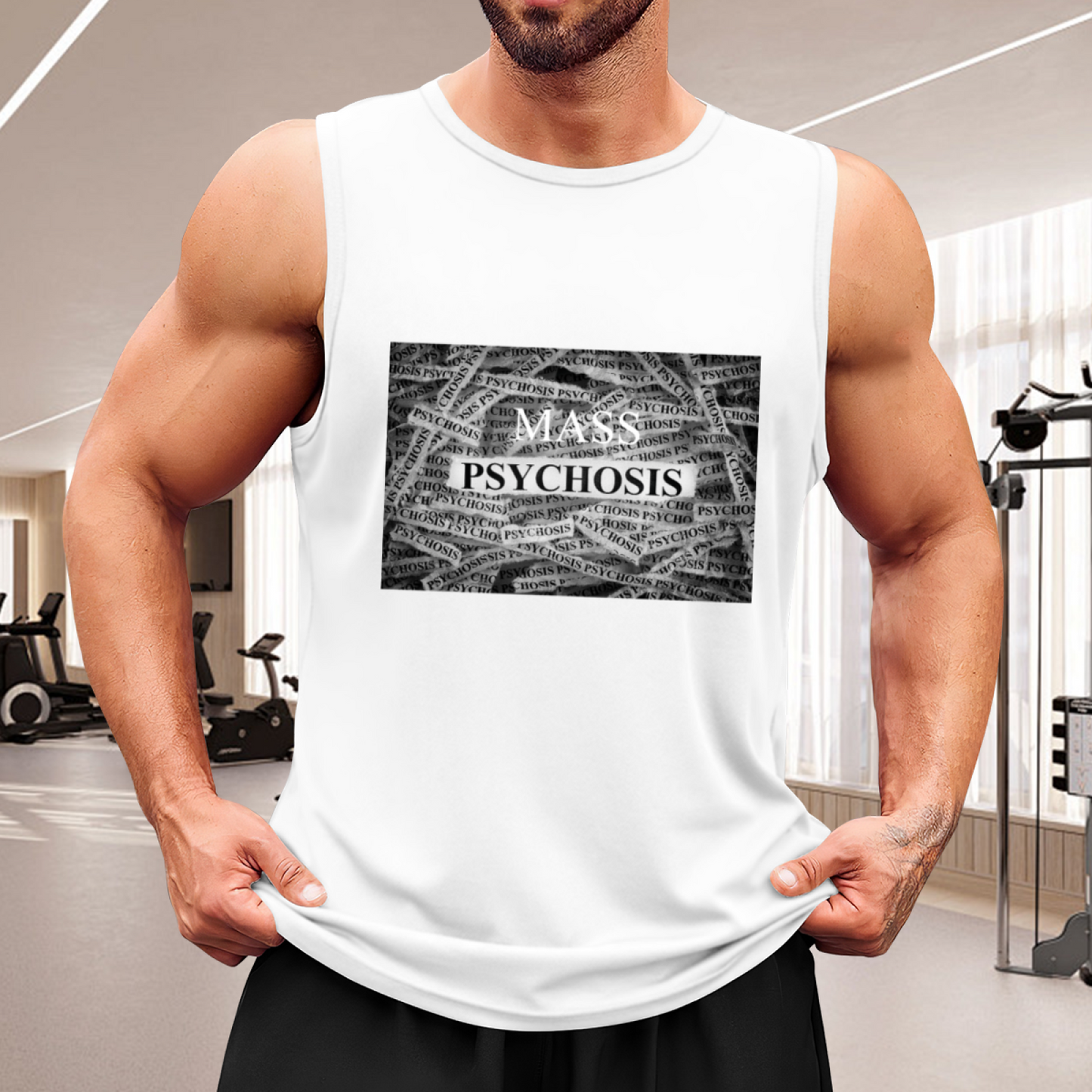 Mass Psychosis Dark Monochrome Text Tank Shirt