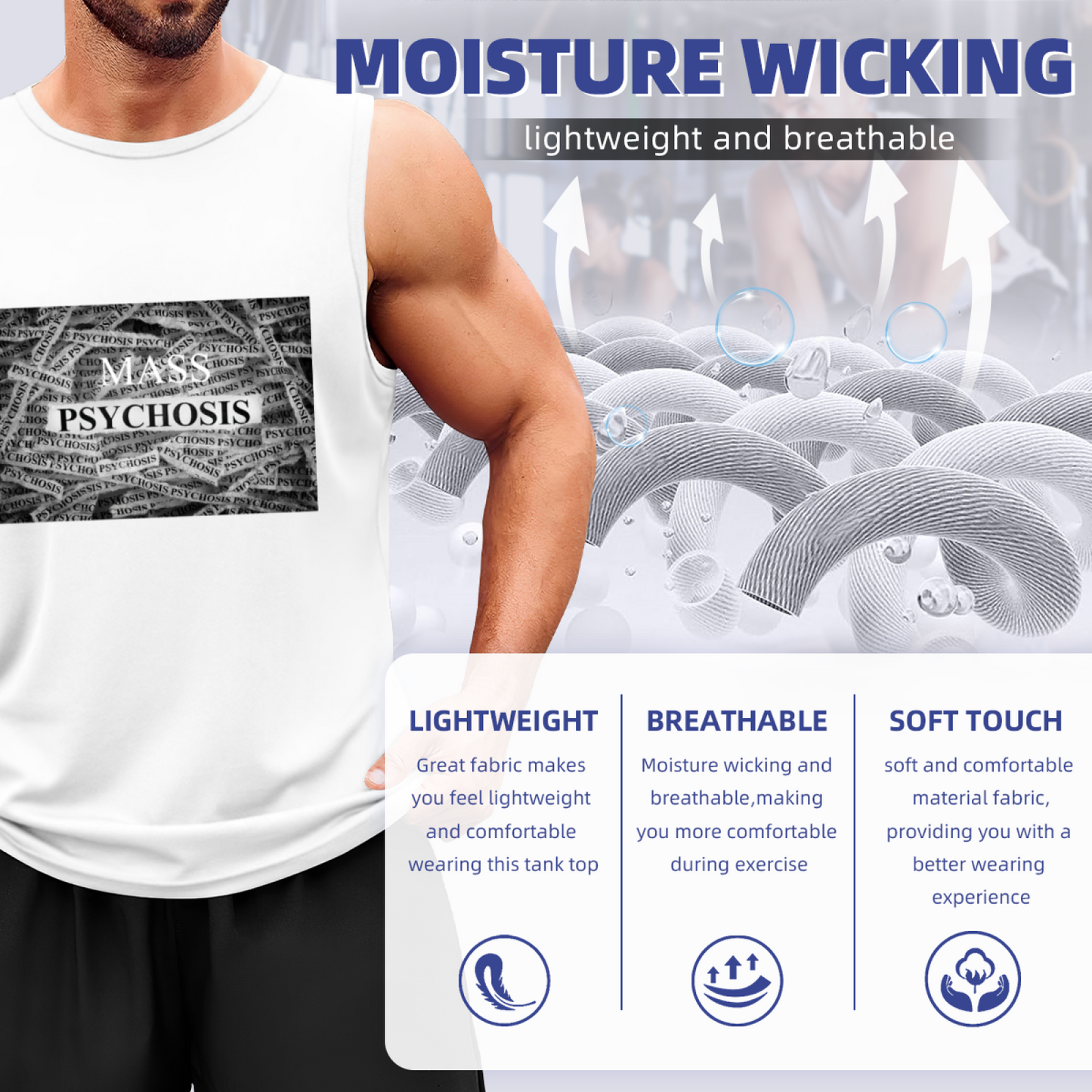 Mass Psychosis Dark Monochrome Text Tank Shirt