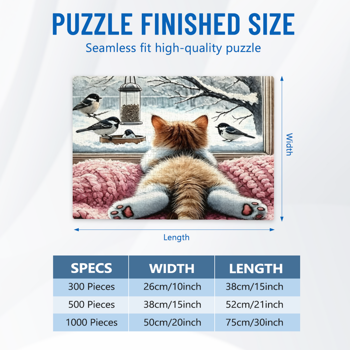 Fluffy Ginger Cat Watching Winter Chickadees Through Window Puzzle | 300/500/1000 Pieces