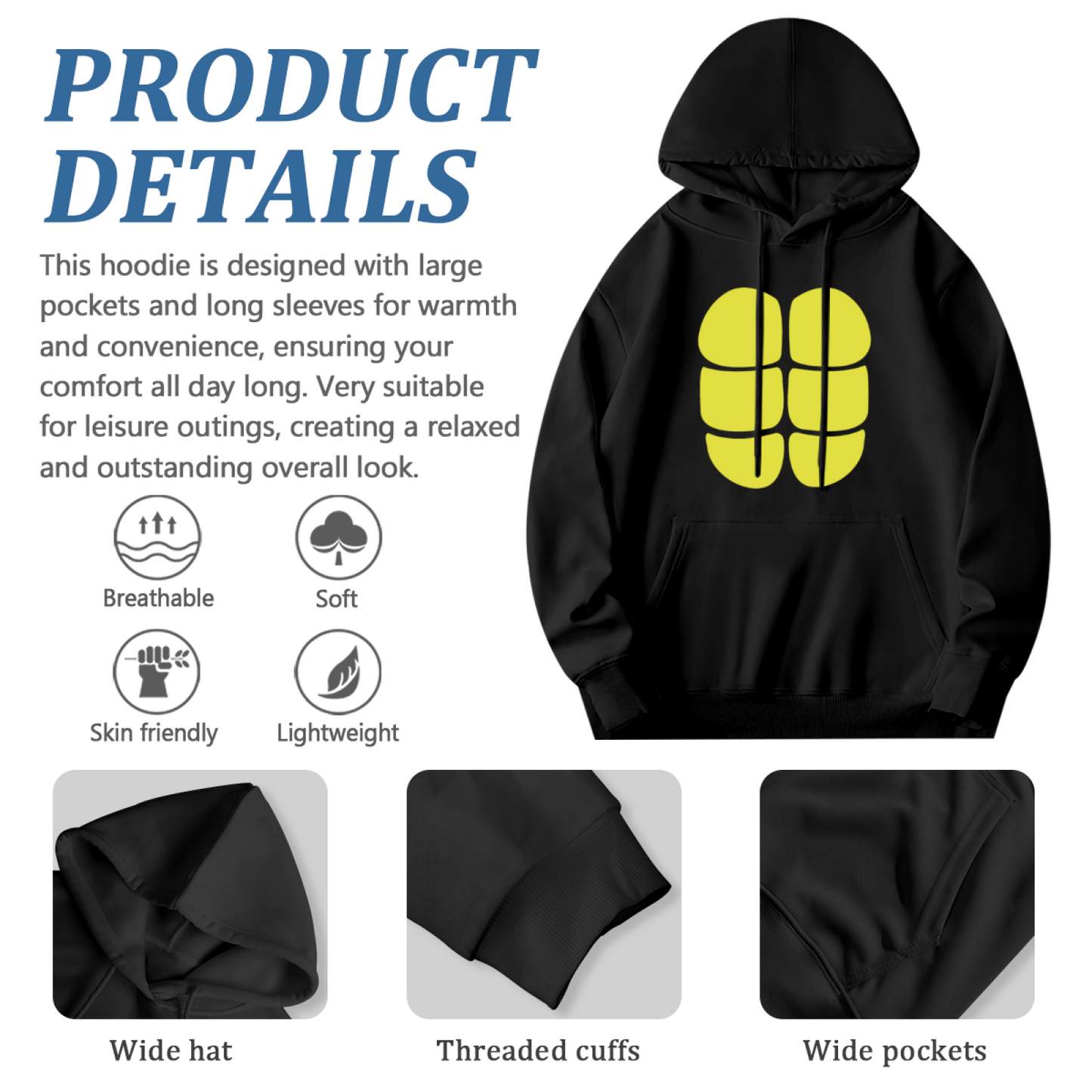 Minimal Yellow Six Blocks Simple Print Unisex Hoodie, Ultra Soft Fit