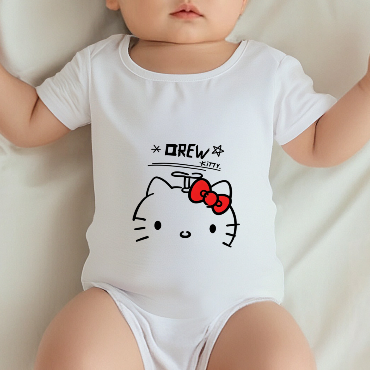 Minimalist Drew Hello Kitty Cute White Baby Bodysuit