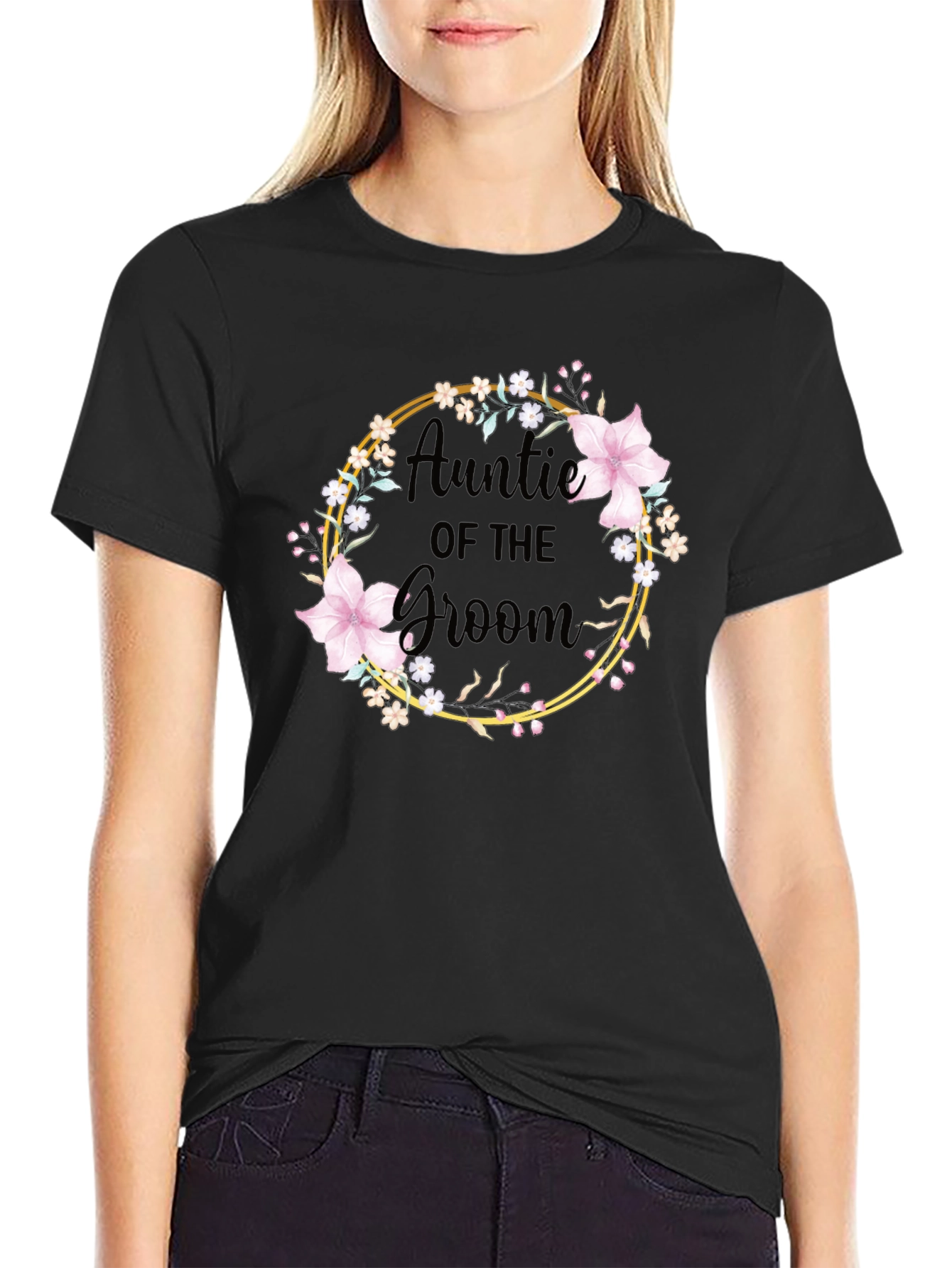 Auntie of the Groom Floral Wreath T-Shirt