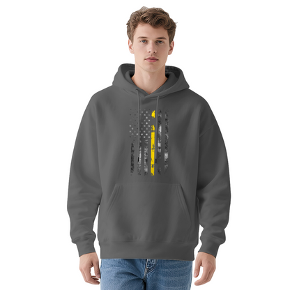 Thin Yellow Line Vintage USA Flag White Hoodie, Casual Cozy Unisex Top