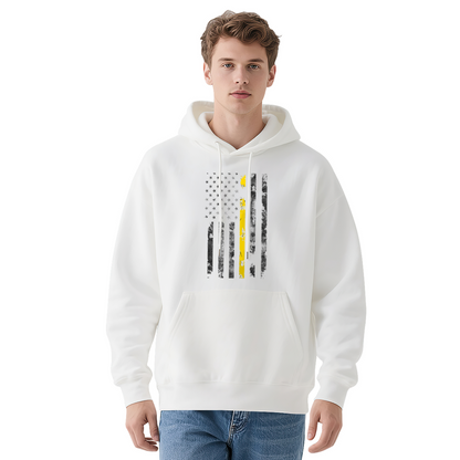 Thin Yellow Line Vintage USA Flag White Hoodie, Casual Cozy Unisex Top