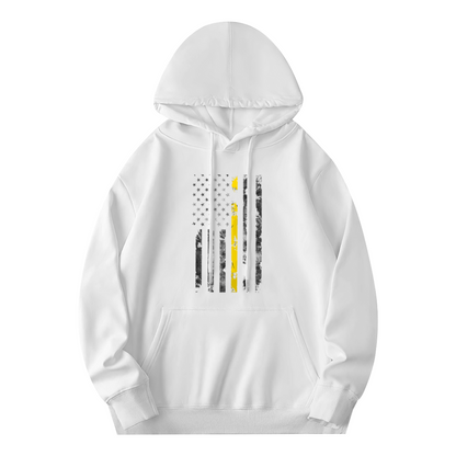 Thin Yellow Line Vintage USA Flag White Hoodie, Casual Cozy Unisex Top