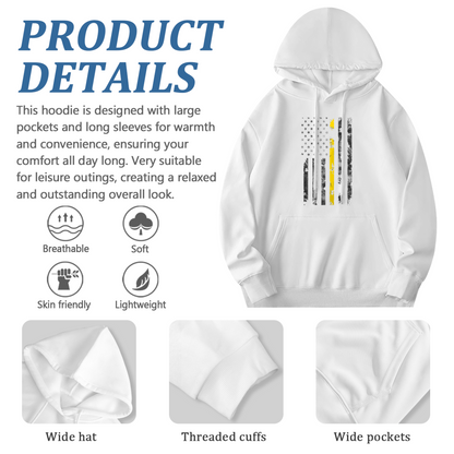Thin Yellow Line Vintage USA Flag White Hoodie, Casual Cozy Unisex Top