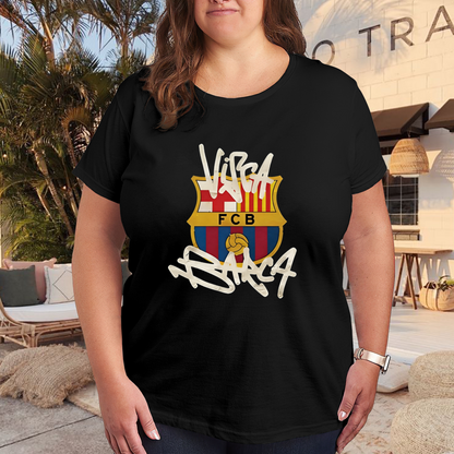 VISCA BARCA FCB Barcelona Football Graffiti Print Plus Size Women¡¯s T-Shirt