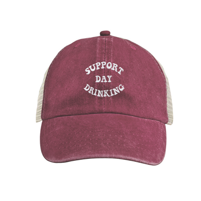 Support Day Drinking Funny Slogan Royal Blue Distressed Mesh Trucker Hat, Party Casual Summer Cap