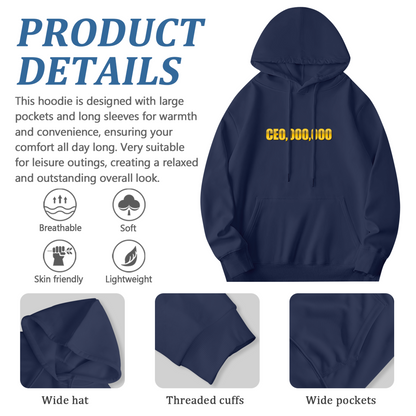 Bold CEO 000000 Gold Text Navy Hoodie, Comfort Daily Wear For Men