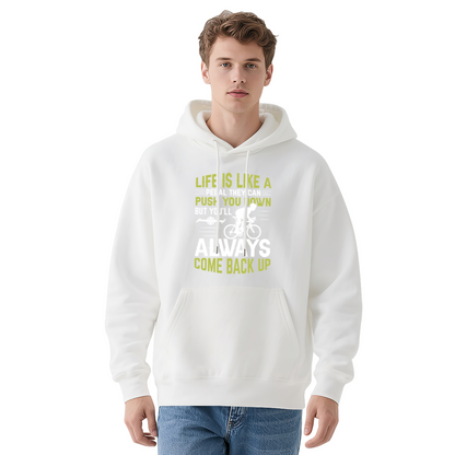Life Is Like A Peloton Bike Inspirational Text Navy Hoodie, Relaxed Cycling Sweatshirt